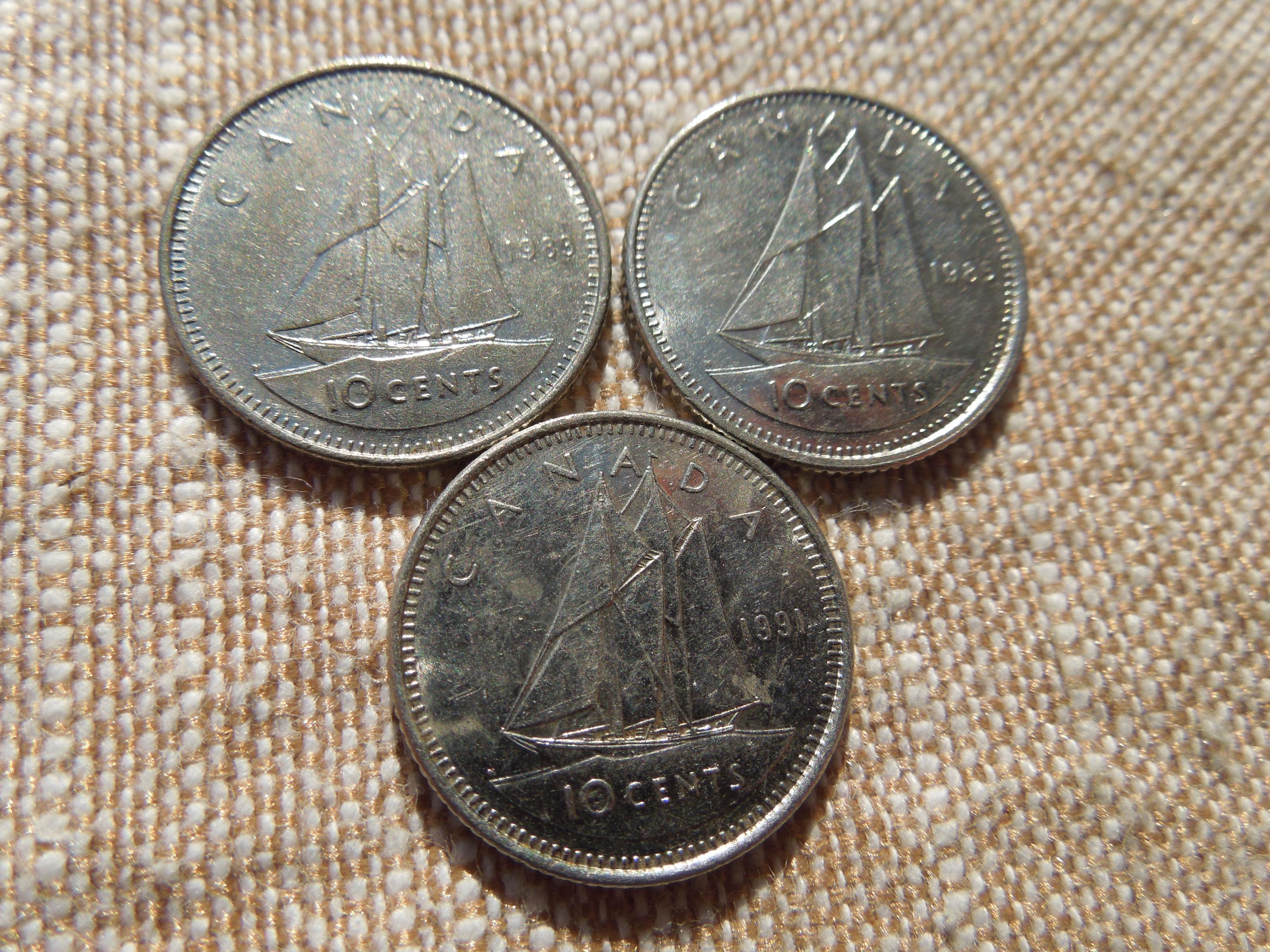 カナダの硬貨、10セント、1973年から1991年 - ご希望の年をお選び