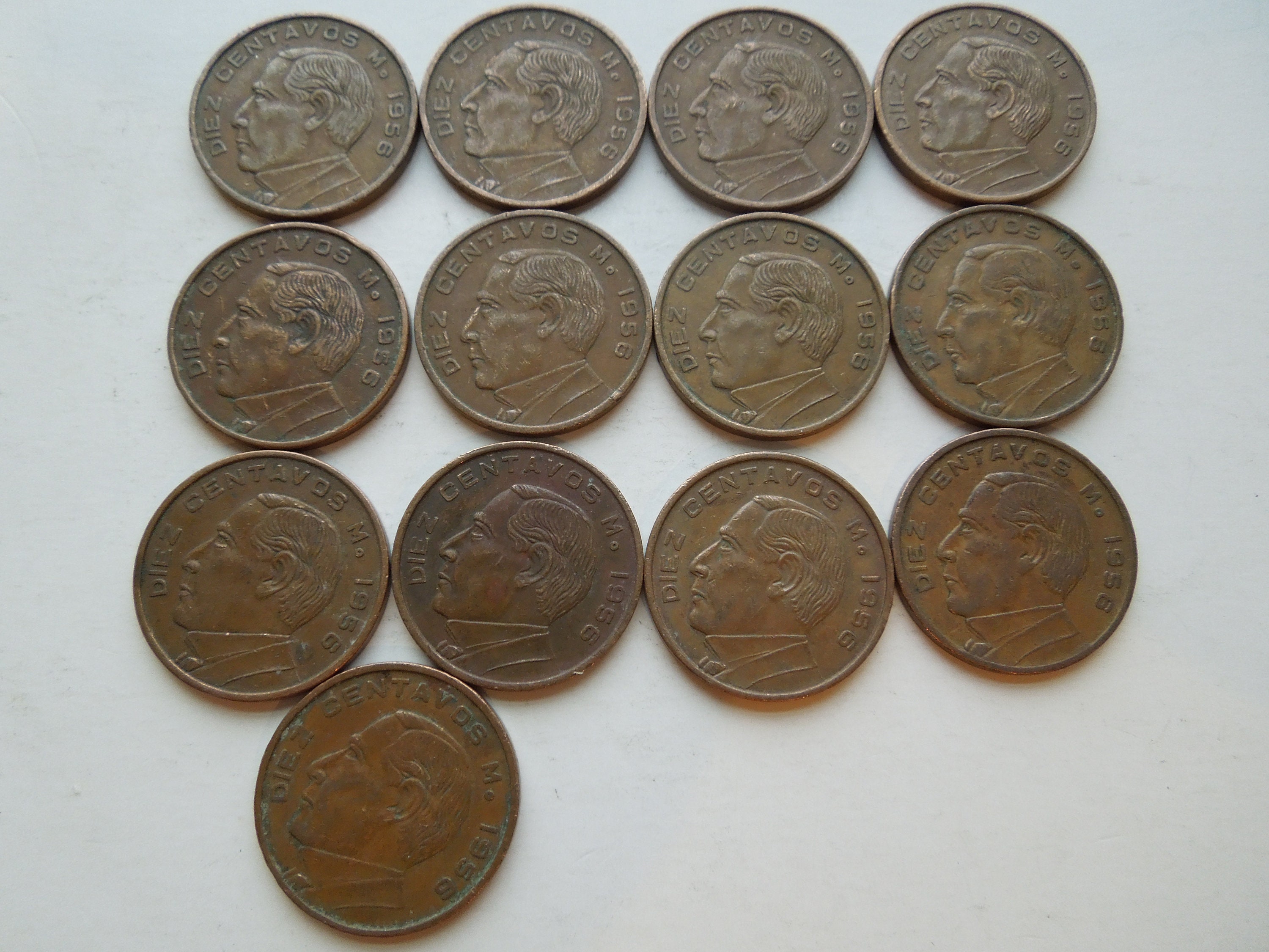 メキシコ硬貨、10センタボ、1955年～1959年、ベニート・フアレス、複数