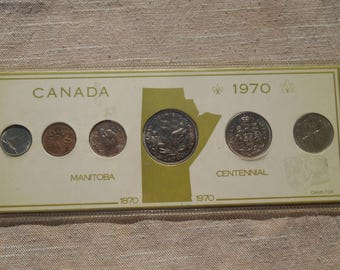 Canada Coins, 1970 Manitoba Centennial Coin Set, 6 Coins, 1 Cent to 1 Dollar.