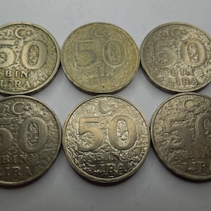 Turkey Coins, 50,000 to 1,000,000 Lira, 1996 to 2004, Sell By The Piece