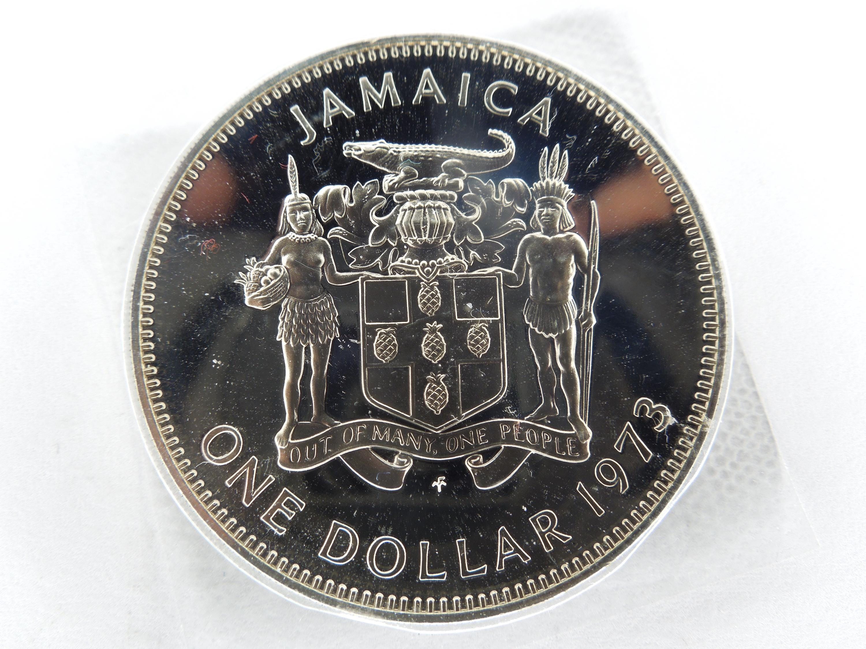 Jamaica 1 Dollar Proof Coins, 1973 to 1977, Bustamante First