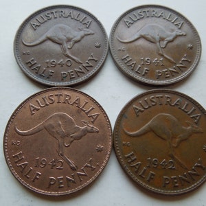 Australian Coins, Large Half Pennies, Kangaroo Design, 1942 to 1952, Sell By The Piece