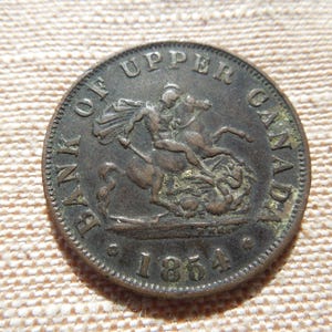 1854 Bank of Upper Canada Half Penny - 1/2 Penny Bank Token - 1854