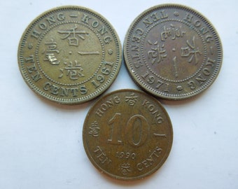 ヴィンテージ英国香港 1 ドル硬貨 1960-1970 エリザベス 2 世