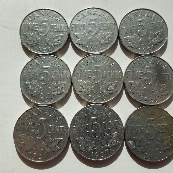 Canada Coins, 5 Cents, 1924 to 1933, King George V - Sell By the Piece or in Groups