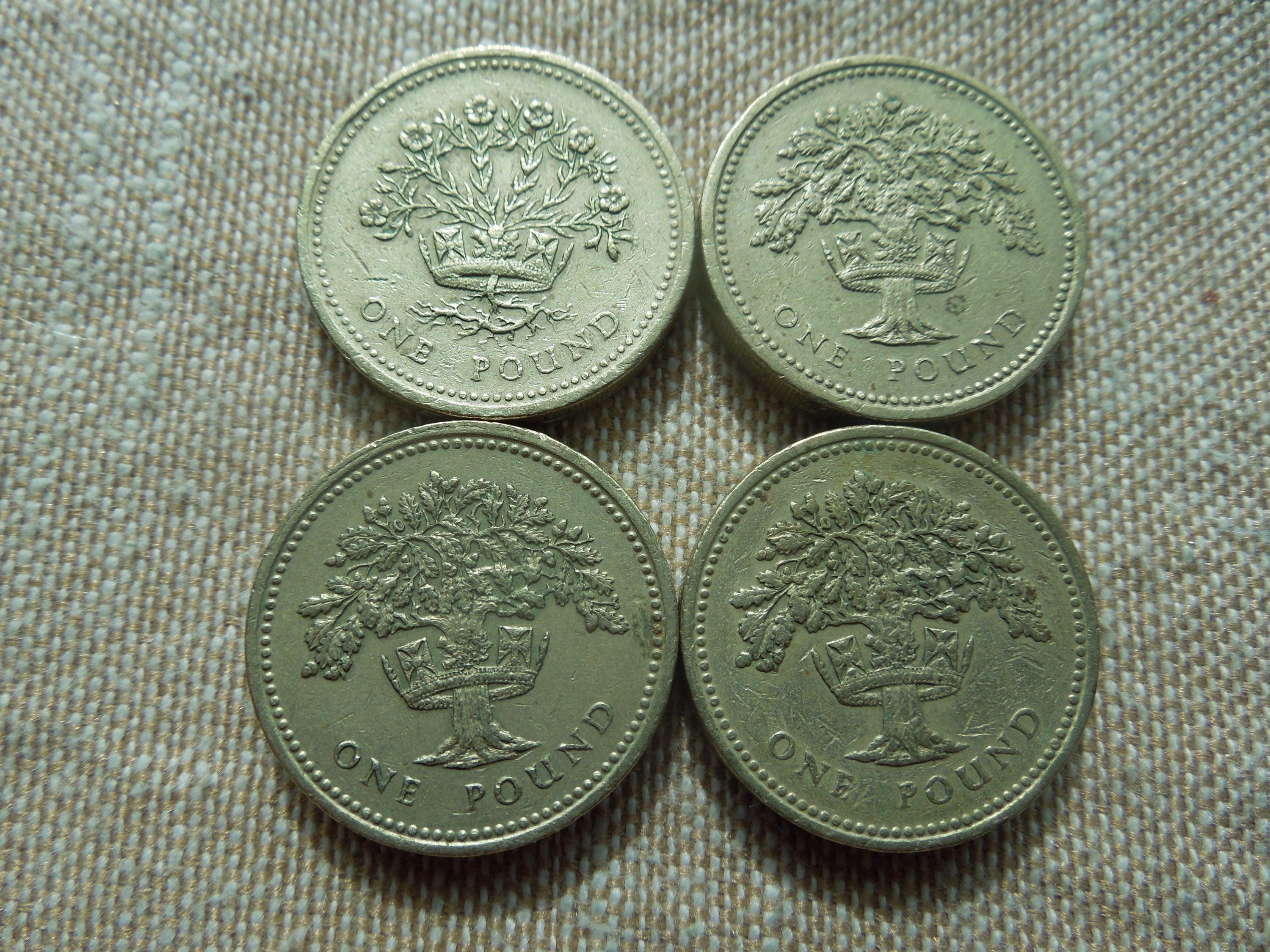 英国1ポンド硬貨、1983年～2001年発行、各種デザイン - 1枚単位で販売
