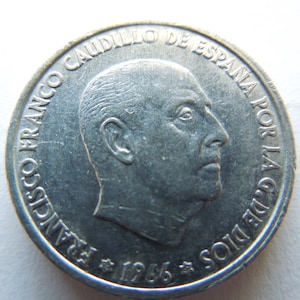 Spain Coins, 50 Centimos to 1 Peseta, 1950 to 1981, Franco and Juan Carlos.  Sell By The Piece