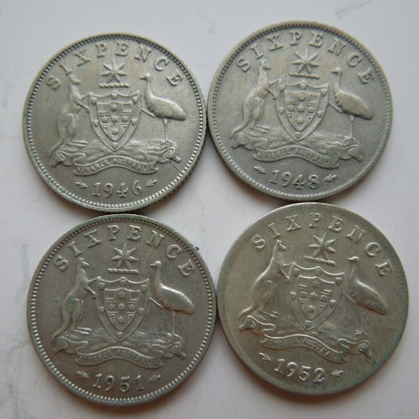 Australia Sixpence 1946 to 1963 Silver Sixpence - Wedding Sixpence, Good Luck Charm - Priced Per Coin
