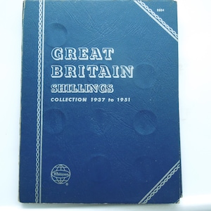 British Shilling Set, 1937 to 1951, Whitman Folder, Scottish and English Versions, 21 are Silver