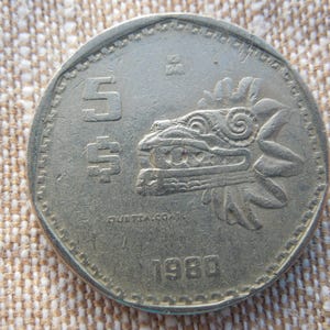 メキシコ硬貨、5ペソ、1980～1981年、ケツァルコアトル - 切り売り