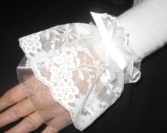 Romantic lace and organza elasticized wristlets (cuffs) to add something beautiful to your hands with or without long sleeves.