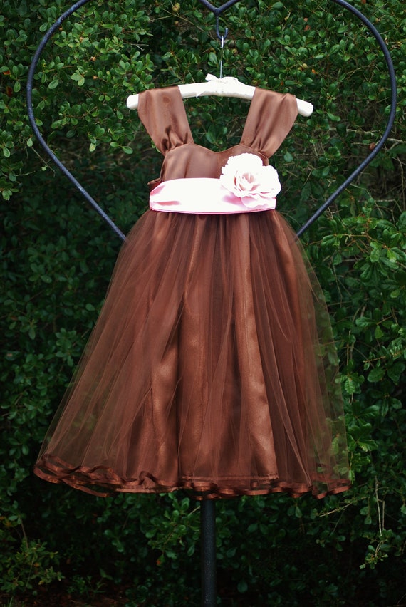 open lace back dress Charlotte Premium Girls Dress - Chocolate Brown main image 0
