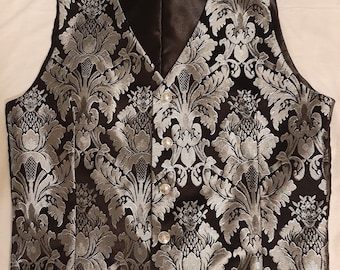 Black and silver satin on satin damask vest