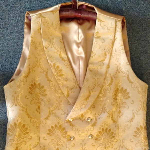 Gold tone on tone jacquard double-breasted formal vest