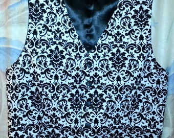Men's vest in black/white damask or houndstooth, black/ivory damask, or any solid color, makes a HUGE statement at your special event.