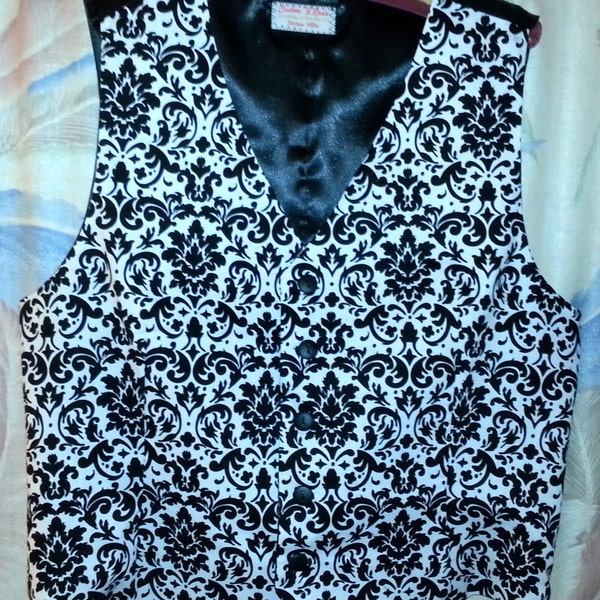 Men's vest in black/white damask or houndstooth, black/ivory damask, or any solid color, makes a HUGE statement at your special event.