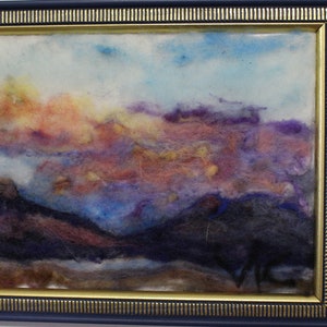 New Mexico sunset needle felt painting 6x16 with 9x18 Italian wood frame image 6