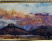 New Mexico plato  sunset , country landscape. abstract 6x16" with 9x18" frame. needle felt painting home decor
