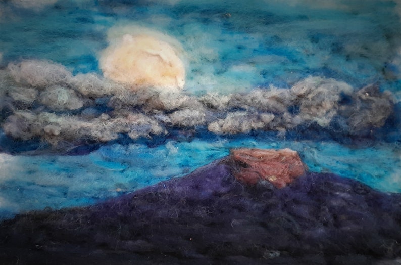 super moon New Mexico moonrise southwest needle felt painting image 2