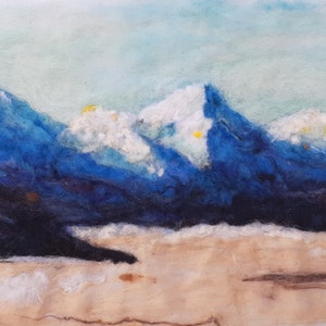 Rocky mountains, colorado mountains, westcliff needle felt painting 12x36 original felt art, home decor No Frame. wool art image 3