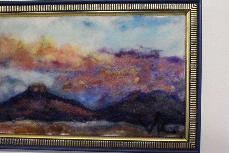 New Mexico sunset needle felt painting 6x16 with 9x18 Italian wood frame image 6