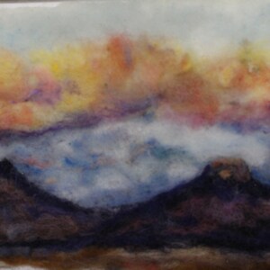 New Mexico sunset needle felt painting 6x16 with 9x18 Italian wood frame image 4