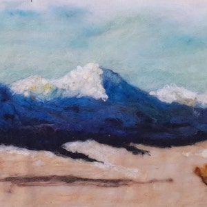 Rocky mountains, colorado mountains, westcliff needle felt painting 12x36 original felt art, home decor No Frame. wool art image 1