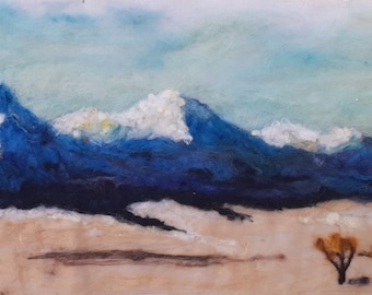 Rocky mountains, colorado mountains, westcliff  needle felt painting 12x36" original  felt art, home decor No Frame. wool art