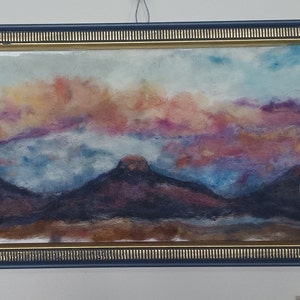 New Mexico sunset needle felt painting 6x16 with 9x18 Italian wood frame image 3