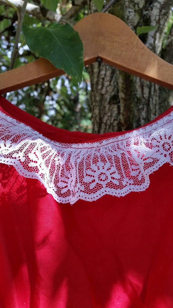 Vintage Red Kid's Dress w/ White & Cream Lace - F… - image 4