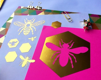Honeybee Stickers - gold or silver