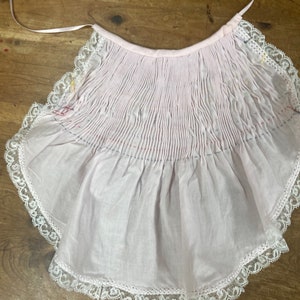Hemstitched lace on Ready to  smock baby bib, pink  Swiss batiste