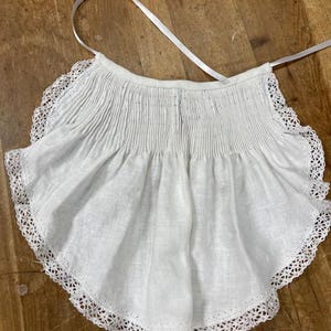 Hemstitched lace on Ready to  smock baby bib, WHITE linen