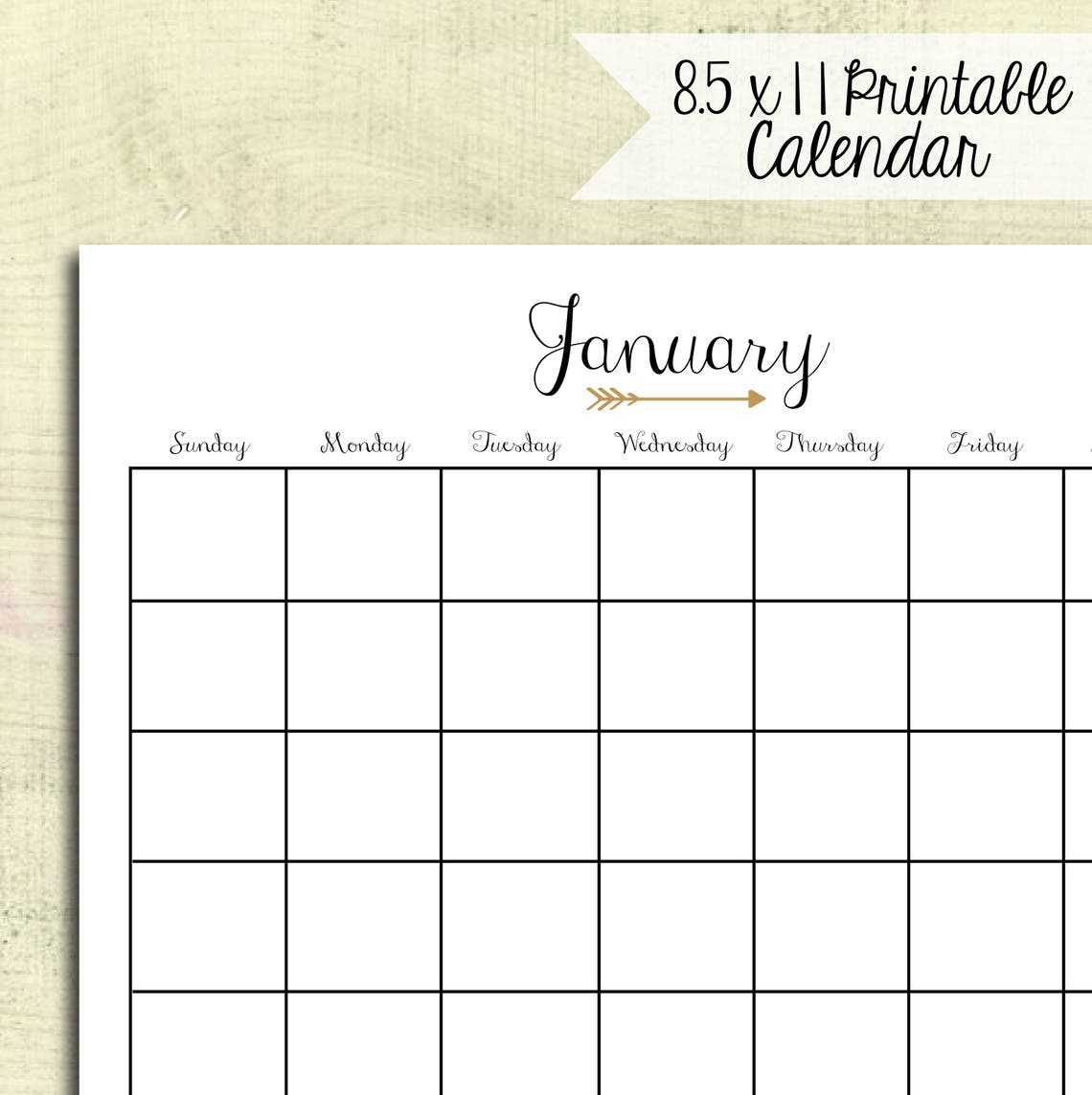 arrow 12 month printable diy 85 x 11 horizontal calendar etsy