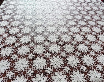 Vintage HAND CROCHET TABLECLOTH White 71 " X 86 " rectangle