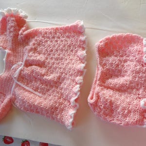 Hand crochet Pink baby dress with diaper cover. 3 to 6 mo.   OOK