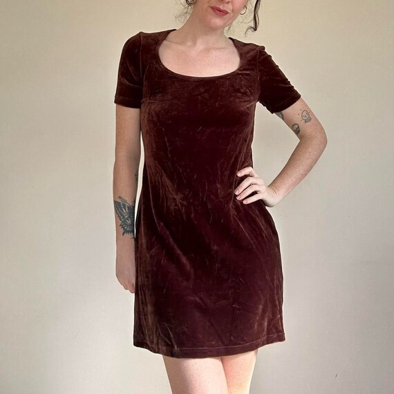 Vintage velveteen mini dress with scoop neck. Siz… - image 6