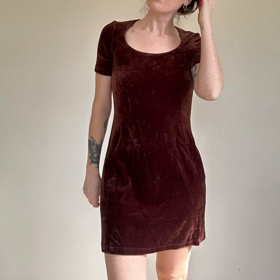 Vintage velveteen mini dress with scoop neck. Siz… - image 1