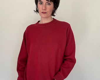 Vintage Red Chunky Knit Sweater | 90s Ramie Blend Pullover