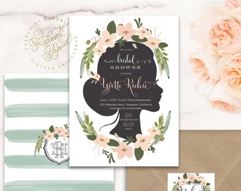 Eucalyptus invitation - Peach floral invitation - bridal shower invitation - watercolor invitation - watercolor  invitation - eucalyptus