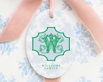 Personalized Toile Monogram Gift Tags: Set of 24