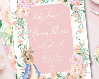 Bunny baby shower invitations, rabbit invitation, baby shower, Easter invitation, Bunny Rabbit invitation, Floral Bunny Baby shower