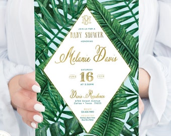 Tropical invitation - banana leaf invitation - baby boy shower invitation - palm tree invitation - baby shower - freshmint paperie