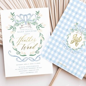 Bunny baby shower invitations, Spring Bunny invitation, baby shower, Easter invitation, Blue Bunny invitation, Rabbit Invitation, Watercolor image 4