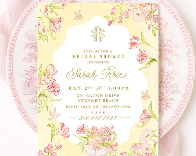 Floral Crest Bridal Shower Invitation: Monogram, Golden Hour