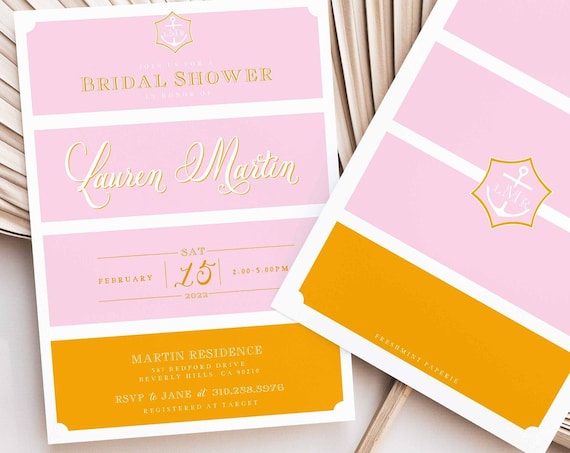 Champagne invitation - bridal shower invitation - pink & orange invitation - Champagne - Brunch Invitation