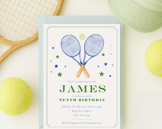 Tennis invitation - Tennis Racquet invitation - Tennis Birthday Invitation - Birthday Invitations - Preppy Tennis - Preppy Invitation