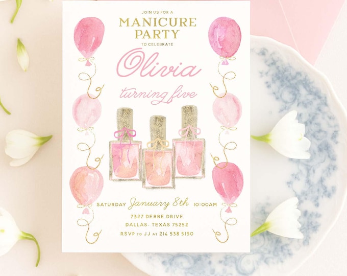 Manicure Birthday Invitation, Manicure Invitation, Spa, Spa Invitation, Mani Pedi invitation, Girls Spa Birthday Invitation, Spa Party