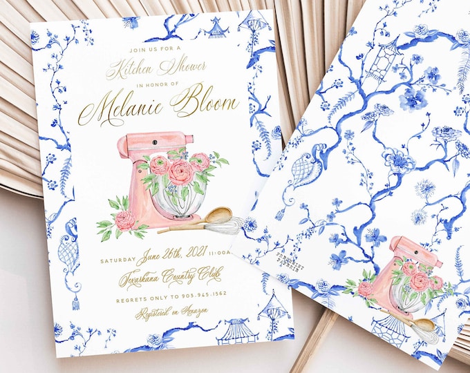 Kitchen Shower invitation, bridal shower invitation, Ginger Jar invitation, stock the kitchen invitation, Chinoiserie invitation