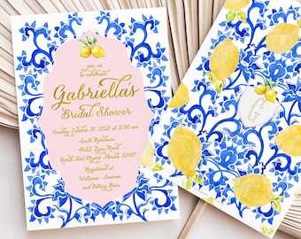 Lemon invitation Tuscan Bridal Shower Invitation Citrus invitation Blue tile invitation Lemon Bridal Shower invitation Italian Bridal Shower